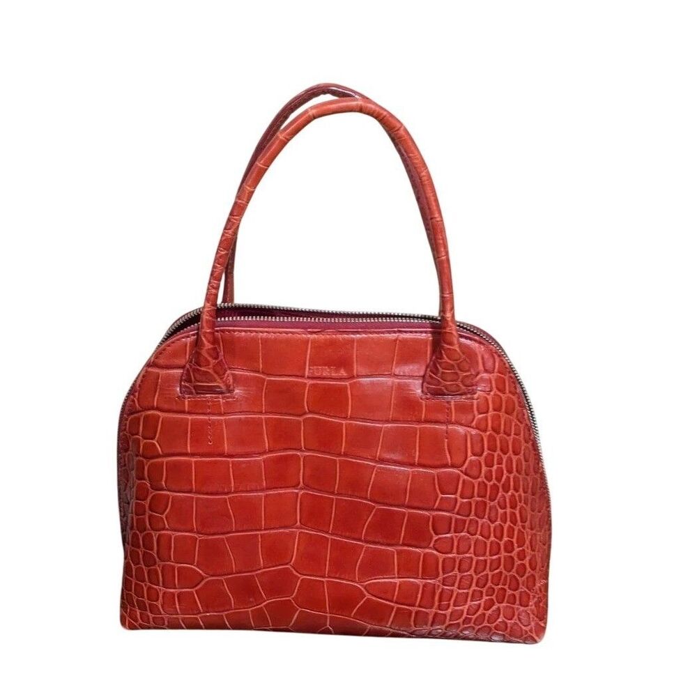 Furla Made In Italy Red Leather Alligator Handbag - Picture 3 of 10
